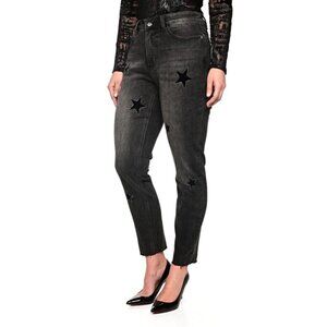 Driftwood Women's Sz 29 Star Print Jeans In Faded Black Denim Stretch
